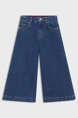 Kids' wide-leg jeans in blue stretch denim, Patterned