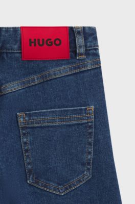 Kids' wide-leg jeans in blue stretch denim, Patterned