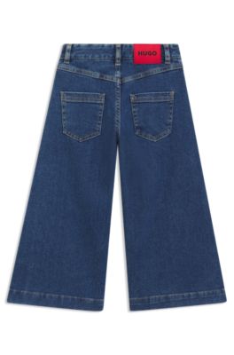 Kids' wide-leg jeans in blue stretch denim, Patterned