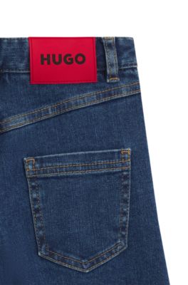 Kids' wide-leg jeans in blue stretch denim, Patterned