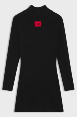 Kids' knitted dress in stretch fabric with stacked logo, Black