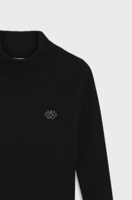 Kids-Kleid aus Stretch-Strick mit Stack-Logo, Schwarz