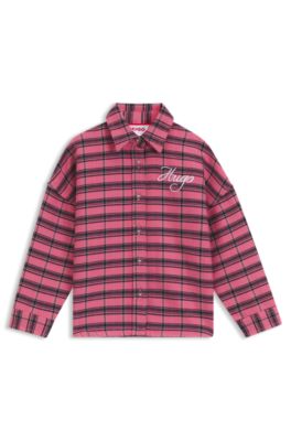 Kids' checked shirt in cotton with logo embroidery, Pink