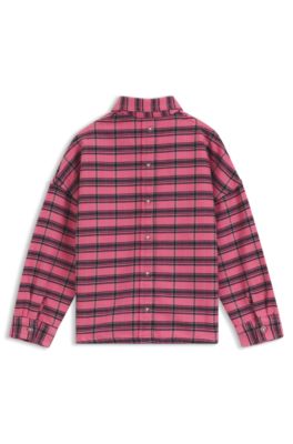 Kids' checked shirt in cotton with logo embroidery, Pink