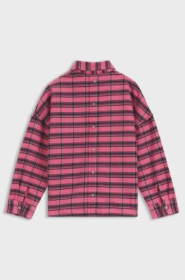 Camicia a quadri per bambini in cotone con logo ricamato, Rosa