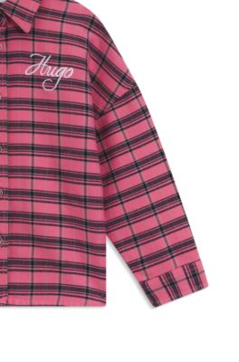 Kids' checked shirt in cotton with logo embroidery, Pink