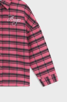 Katoenen overhemd voor kinderen met ruitje en logostiksel, Pink