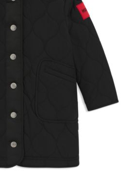 Kids' hooded parka jacket with logo label, Black