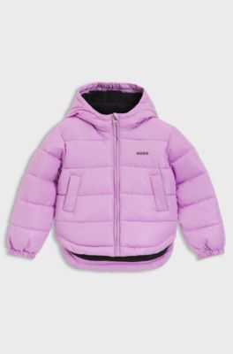 Kids' puffer jacket with logo print, Purple