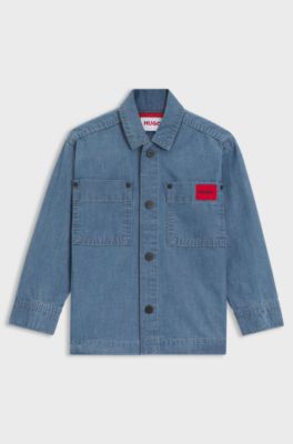 Kids' overshirt in stonewashed blue cotton denim, Patterned
