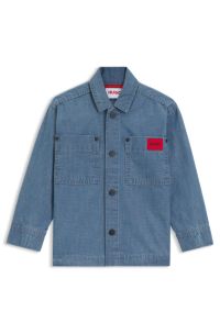 Kids' overshirt in stonewashed blue cotton denim, Patterned