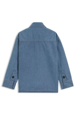 Kids' overshirt in stonewashed blue cotton denim, Patterned