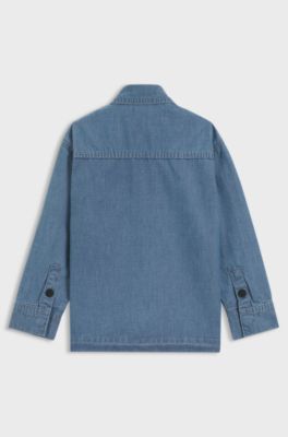 Kids' overshirt in stonewashed blue cotton denim, Patterned