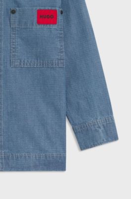 Kids' overshirt in stonewashed blue cotton denim, Patterned