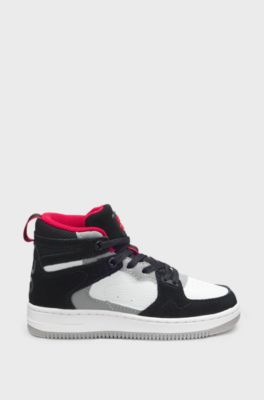 Kids' high-top trainers in suede and faux leather, Black