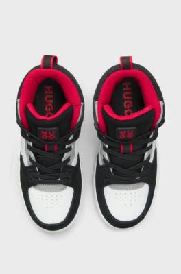 Kids' high-top trainers in suede and faux leather, Black