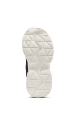 Sneakers per bambini in similpelle con rifinitura semitrasparente, Nero