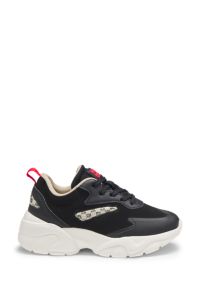 Kids' trainers in faux leather with translucent trims, Black