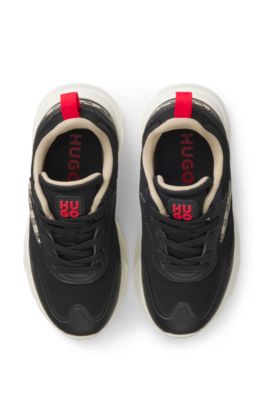 Sneakers per bambini in similpelle con rifinitura semitrasparente, Nero