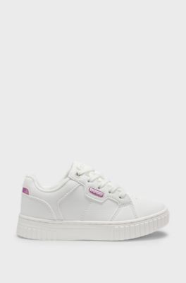 Kids' trainers in faux leather with iridescent accents, White