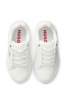 Kids' trainers in faux leather with iridescent accents, White