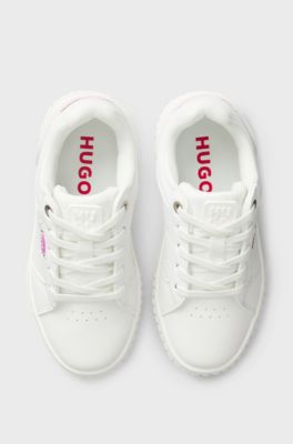 Kids' trainers in faux leather with iridescent accents, White