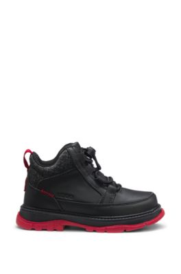 Kids' boots in leather, faux leather and canvas, Black