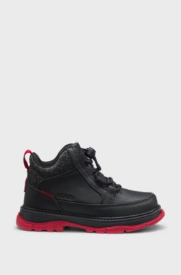 Kids' boots in leather, faux leather and canvas, Black