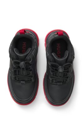 Kids' boots in leather, faux leather and canvas, Black