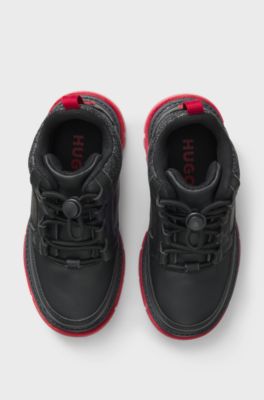 Kids' boots in leather, faux leather and canvas, Black