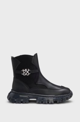 Bottines en cuir su&eacute;d&eacute; et similicuir pour enfant, Noir