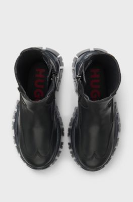 Bottines en cuir su&eacute;d&eacute; et similicuir pour enfant, Noir