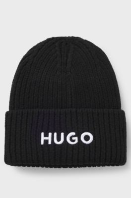 Kids' beanie hat with embroidered logo, Black