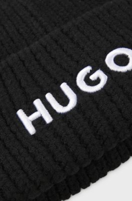 Kids' beanie hat with embroidered logo, Black