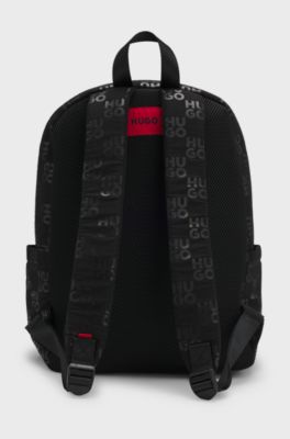 Kids' monogram backpack with logo badge, Black