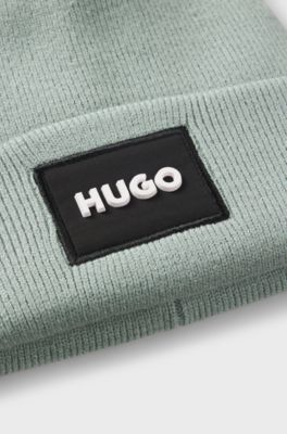 Kids' beanie hat with logo label, Blue