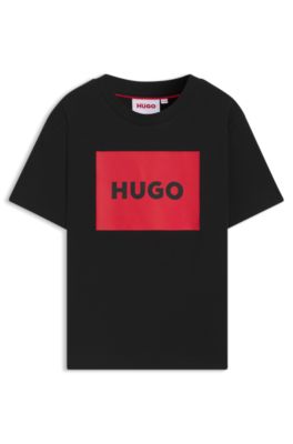 Kids' regular-fit T-shirt in cotton with red logo, Black