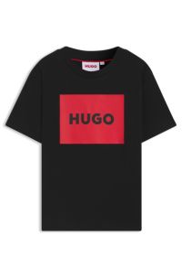 Kids' regular-fit T-shirt in cotton with red logo, Black