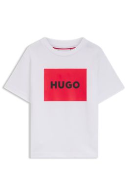 Kids' regular-fit T-shirt in cotton with red logo, White