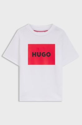Camiseta para ni&ntilde;os regular fit de algod&oacute;n con logo rojo, Blanco
