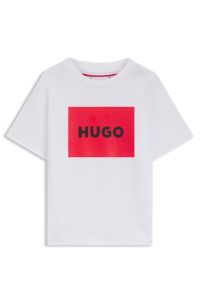 Camiseta para niños regular fit de algodón con logo rojo, Blanco