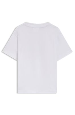Kids' regular-fit T-shirt in cotton with red logo, White