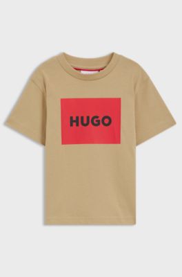 T-shirt per bambini in cotone con logo, Beige