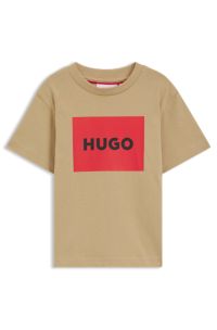 Kids' regular-fit T-shirt in cotton with red logo, Beige