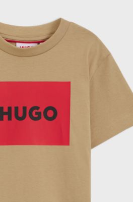 T-shirt per bambini in cotone con logo, Beige