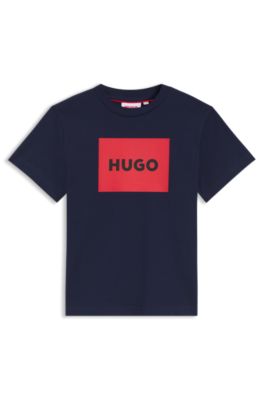 Kids' regular-fit T-shirt in cotton with red logo, Dark Blue