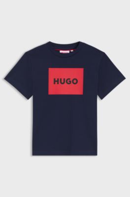 Kids' regular-fit T-shirt in cotton with red logo, Dark Blue