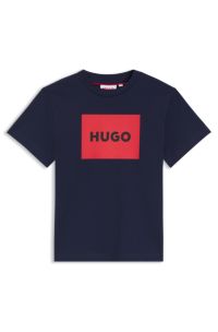 Kids' regular-fit T-shirt in cotton with red logo, Dark Blue