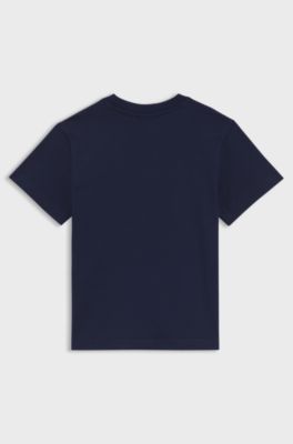 Kids' regular-fit T-shirt in cotton with red logo, Dark Blue
