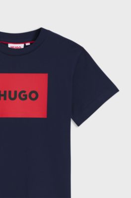 Kids' regular-fit T-shirt in cotton with red logo, Dark Blue